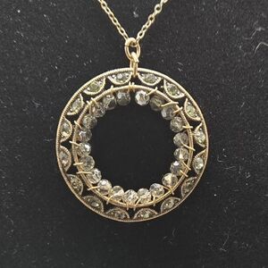 Circle Pendant Choker Necklace with Faceted Clear Glass Crystals 14" Long